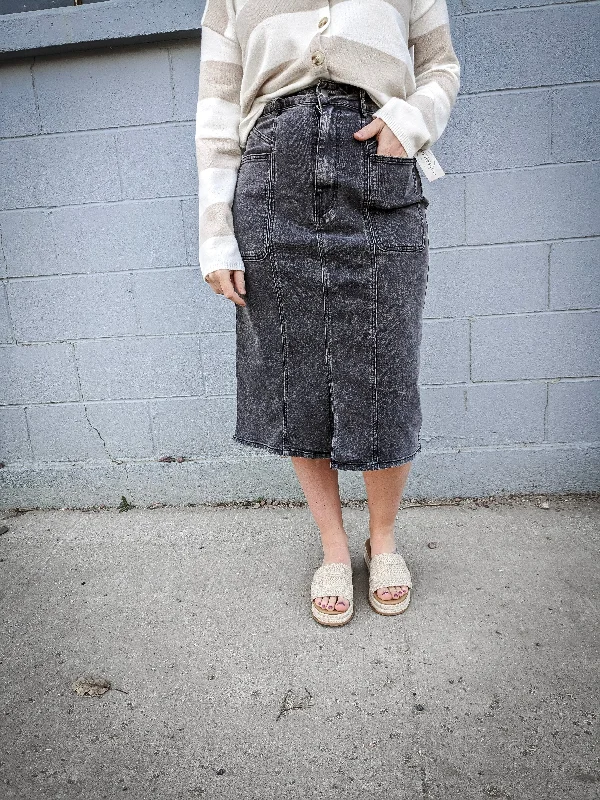 Denim Pencil Skirt - Black