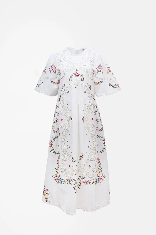 Edwina Embroidery S/Slv Dress White