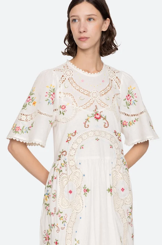 Edwina Embroidery S/Slv Dress White