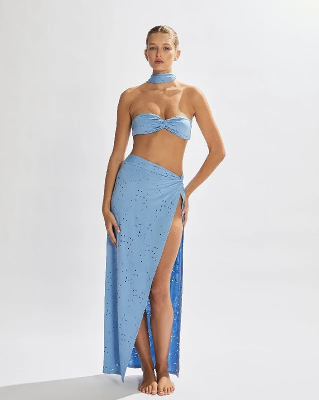 Franco Twist Front Skirt Light Blue