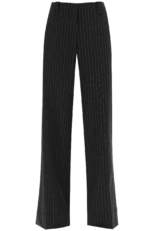 Ganni pinstriped wide leg pants F8232 BLACK