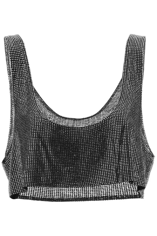 Giuseppe di morabito cropped tank top in rhinestone-studded mesh 191TOC212 BLACK