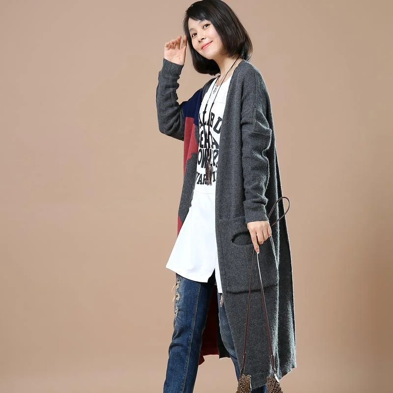 Gray plus size knit cardigans women winter coats