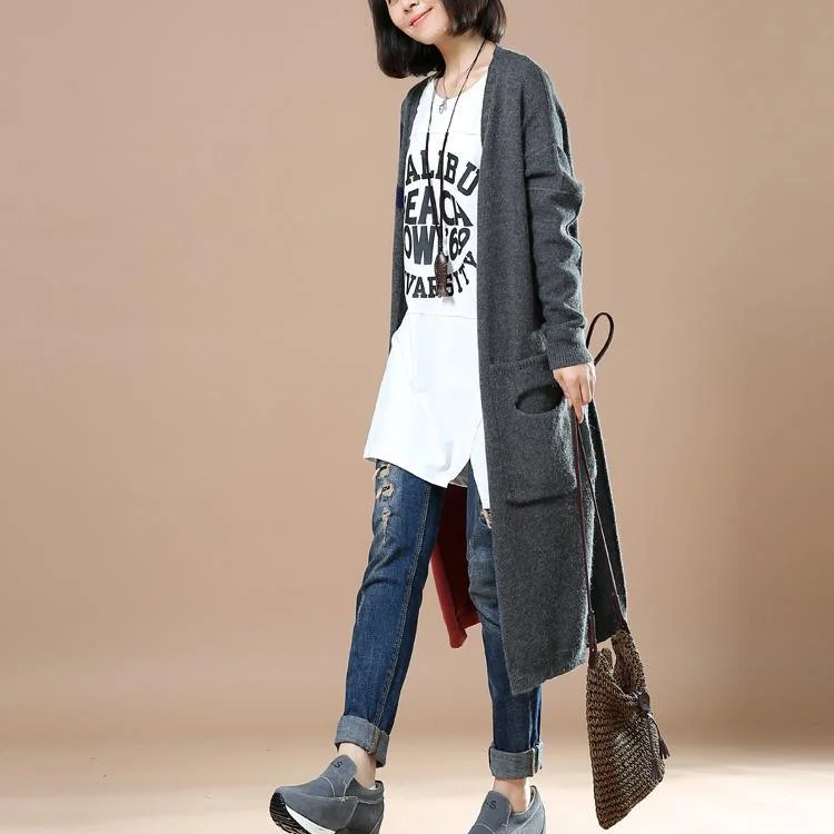 Gray plus size knit cardigans women winter coats