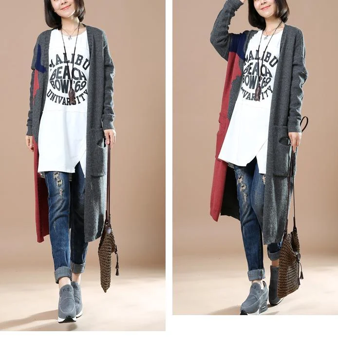 Gray plus size knit cardigans women winter coats