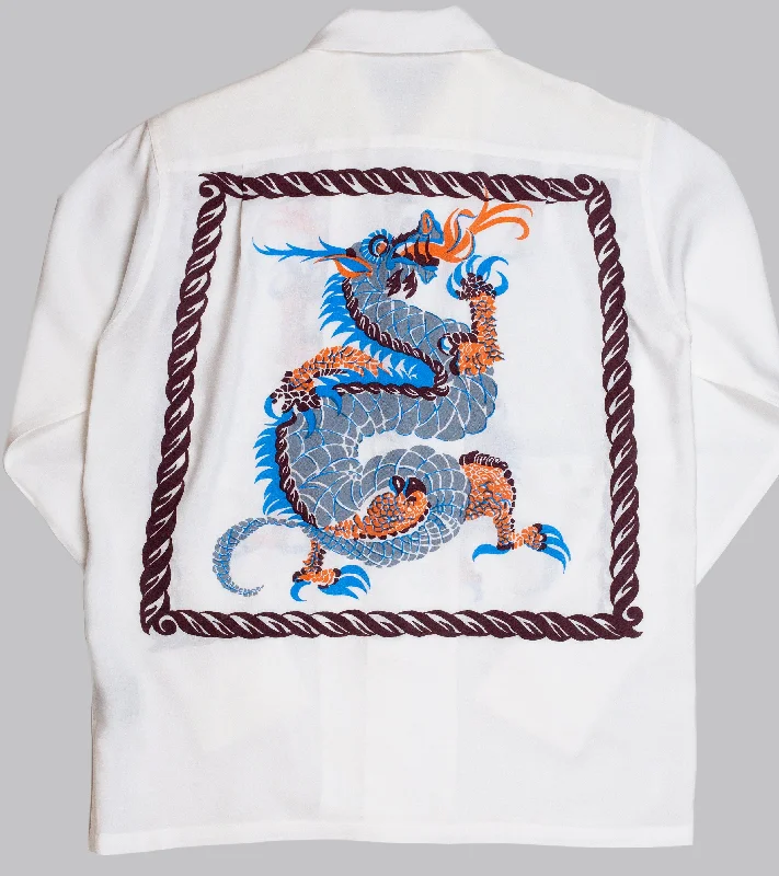 Groovin High Open Collar Shirt Dragon White