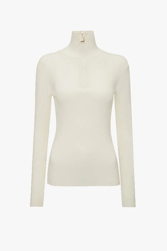 Half Zip High Neck Top In Ivory