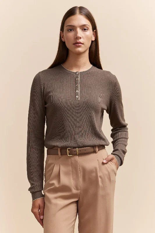 Henley collar sweater with lurex detail