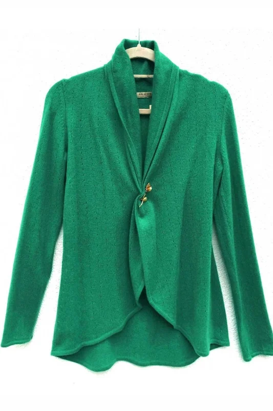 Jade green Cashmere Cardigan - Pointelle