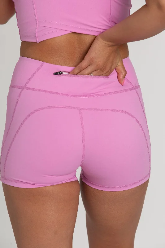 Light Magenta Zipper Spandex Shorts