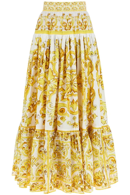 long ruffled skirt in maiolica print F4CX0T HH5A5 MIX MAIOLICA GIALLO