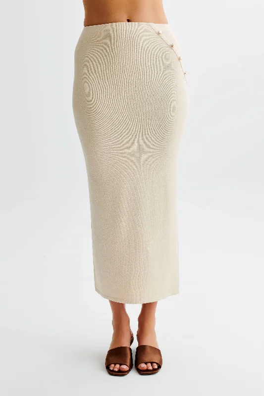 Maisie Buttoned Knit Maxi Skirt - Cream