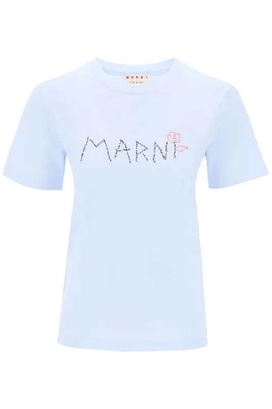 Marni hand-embroidered logo t-shirt THJE0293S0UTC017 LIGHT BLUE