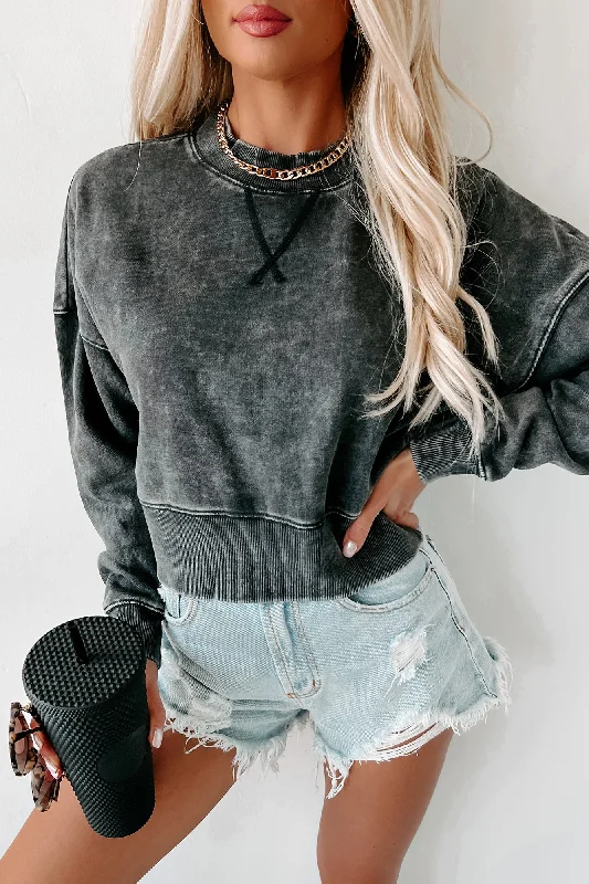 Mineral Wash Cropped Pullover Sweatshirt (Black)