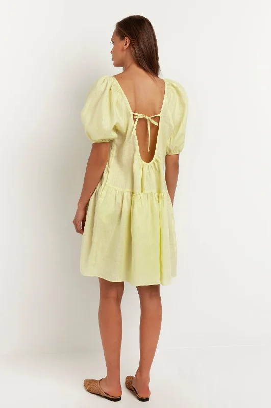 Minimal Linen Short Open Back Dress Lime