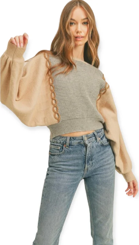 Mixed Knit Batwing Sweater