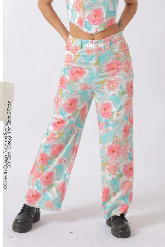 Mizz Floral Print Flare Denim Jeans