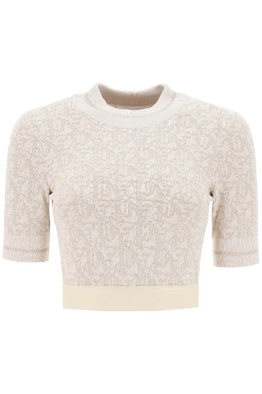 monogram cropped top in lurex knit PWHT010R24KNI001 OFF WHITE BEIGE