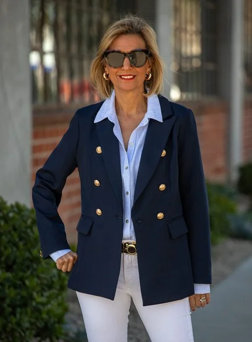 Navy Double Breasted Blazer With Gold Buttons