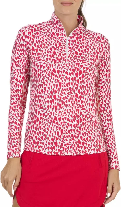 New Ibkul Red Heart Davina 1/4 Zip Long Sleeve Sunshirt Size S