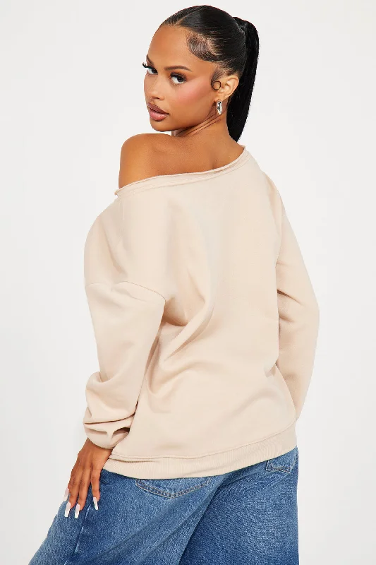 NYC Off The Shoulder Sweatshirt - Sand