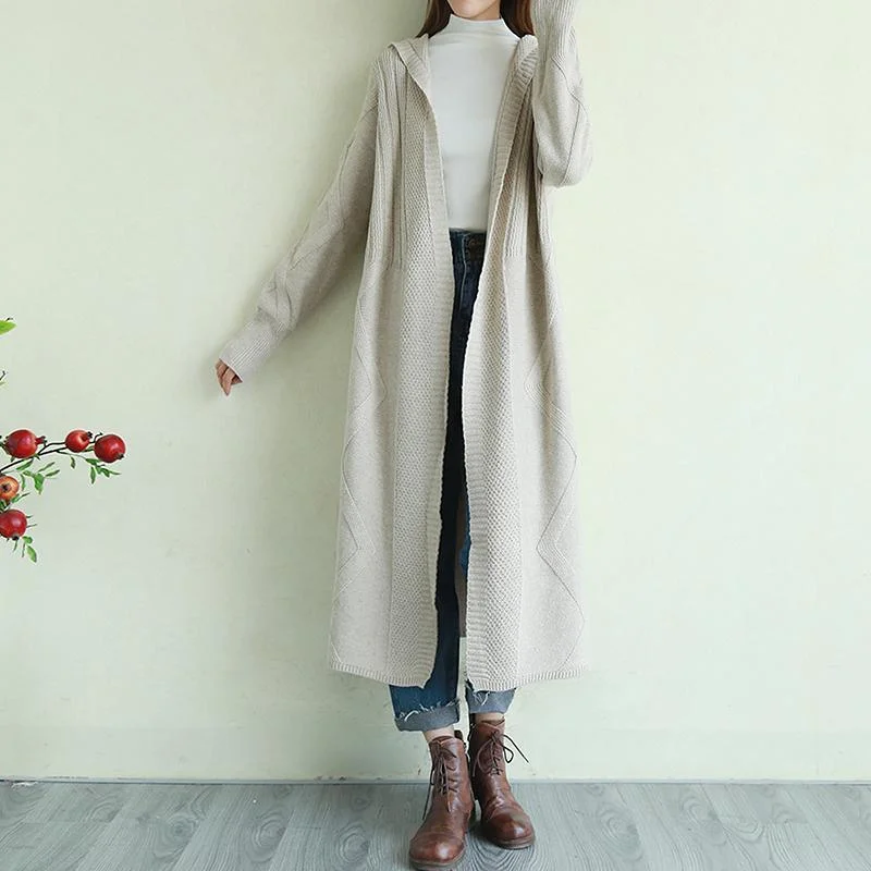 Oversized beige knit jacket plus size clothing hooded knit warm outwear