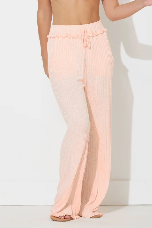 Popsicle Peach Solid Rib Lettuce Edge Pants