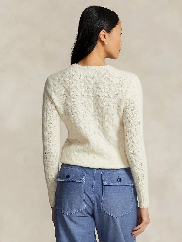 Maglia a Trecce in Misto Cashmere Crema