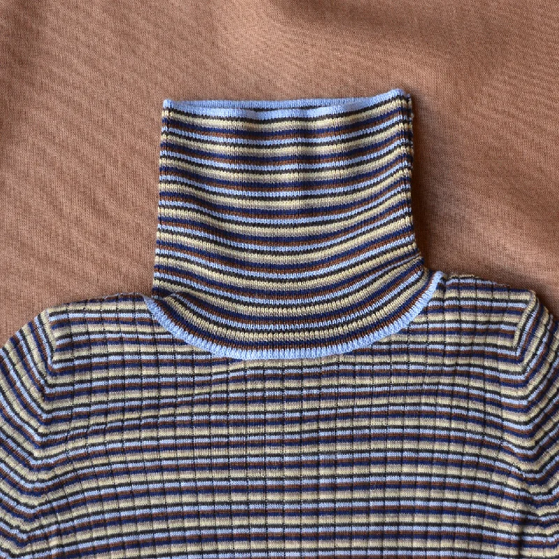 Rollneck Rib Sweater - 100% Merino - Sky Multi (2-12y)