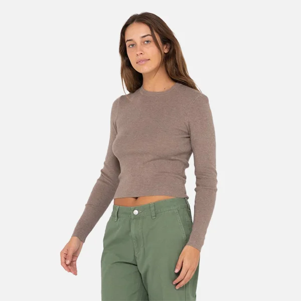 Rusty Amelia Skimmer Long Sleeve Knit Top - Cappuccino