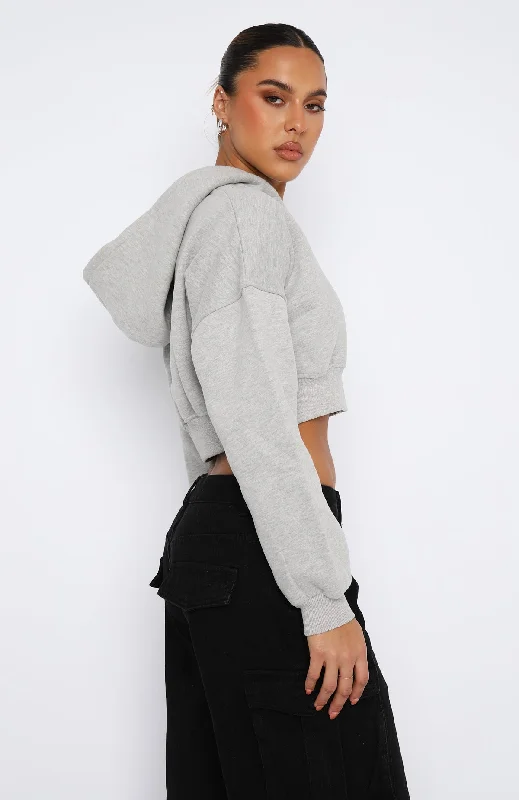 She's Effortless Cropped Hoodie Grey Marle