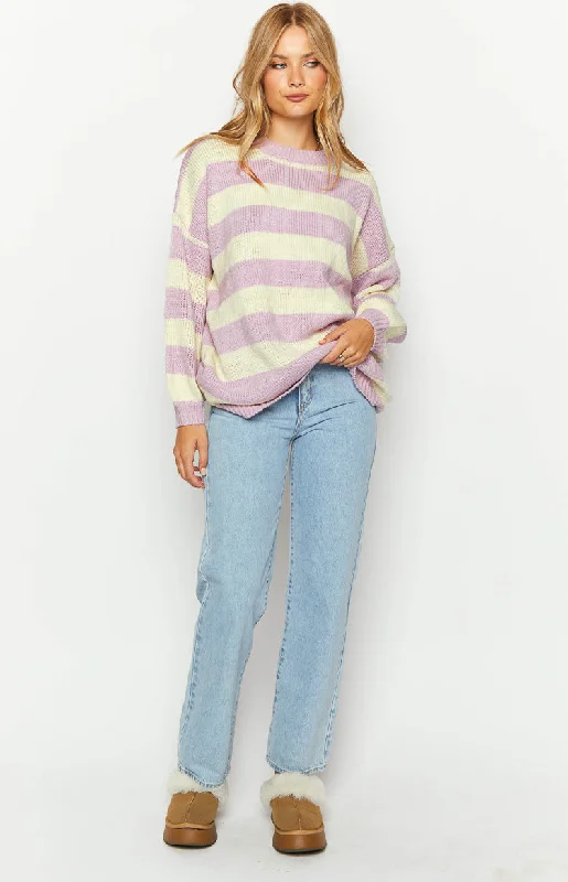 Snuggle Lilac Striped Oversized Striped Sweater