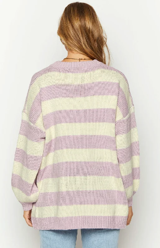 Snuggle Lilac Striped Oversized Striped Sweater