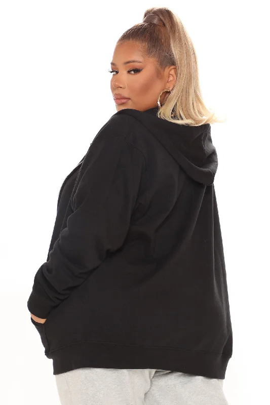 Stole Your Boyfriend's Oversized Zip Up Hoodie - Black