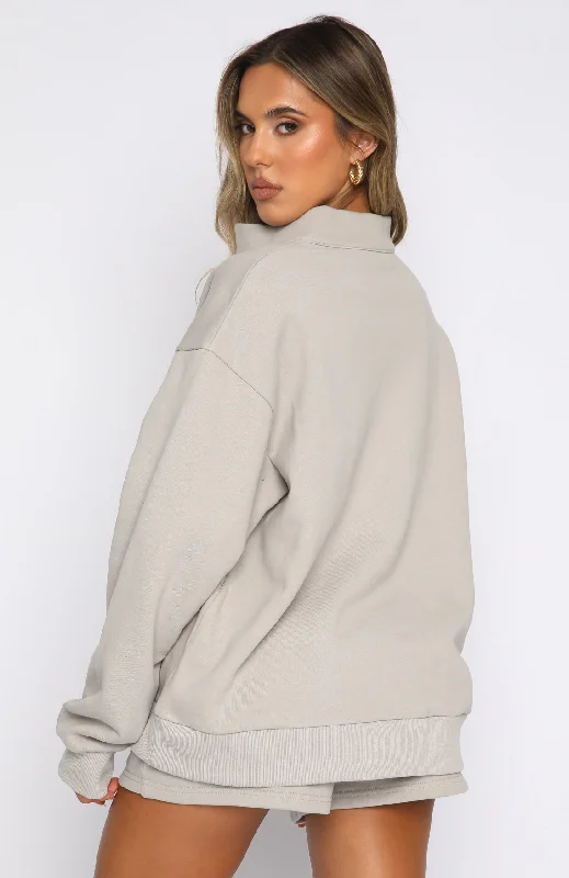 The Highest Demand Zip Front Sweater Taupe