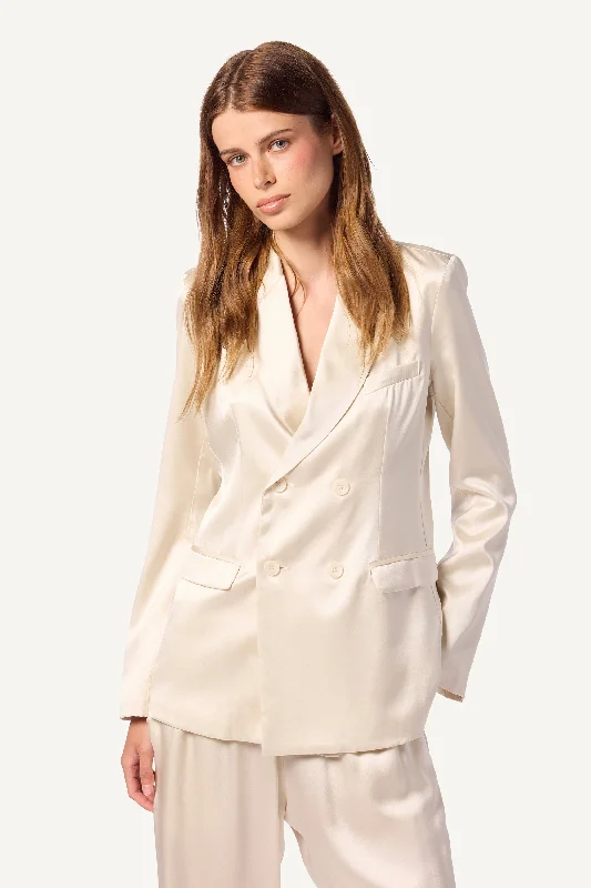 VIRGINIE DOUBLE BREASTED SILK BLAZER | GARDENIA