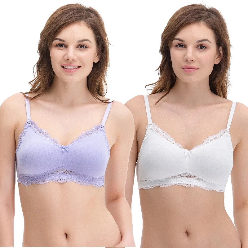 Plus Size Nursing Cotton Unlined Wirefree Bra With Lace Trim Soft Mesh Bra