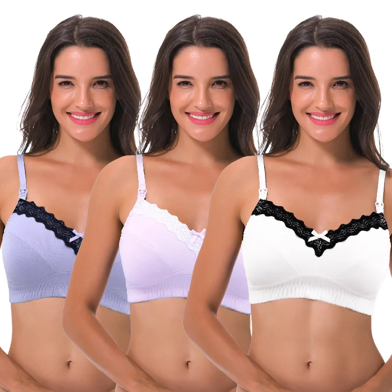 Women's Nursing Plus Size Wirefree Unlined Maternity Lace Trim Bra Sleek Sports Bra