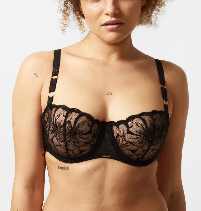 Chantelle Fleurs Black Unlined Lace Demi Bra 12M5 Soft Cup Bralette