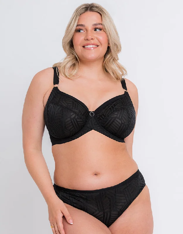 Curvy Kate WonderFull Vibe Full Cup Side Support Bra Black Elegant Satin Bralette