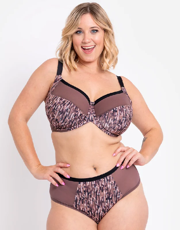 Curvy Kate WonderFully Full Cup Side Support Bra Cocoa Print Breathable Wireless Bra