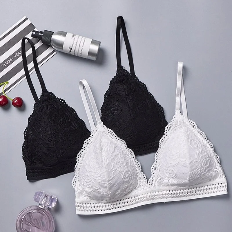 Deep V Lace Bra Wireless Thin Underwear Seamless Push-Up Bra