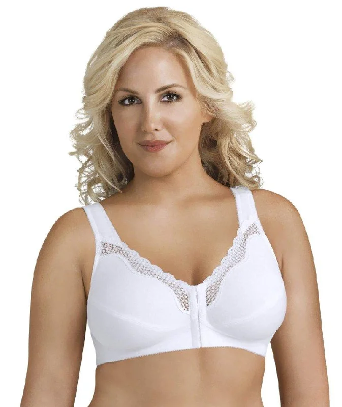 Exquisite Form Fully Front Close Wire-Free Cotton Posture Bra With Lace - White Chic Lace Bra