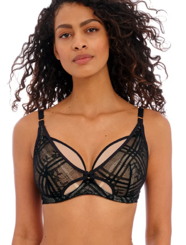 Freya Fatale High Apex Bra Underwired in Black | Black High Apex Bras Elegant Satin Bralette