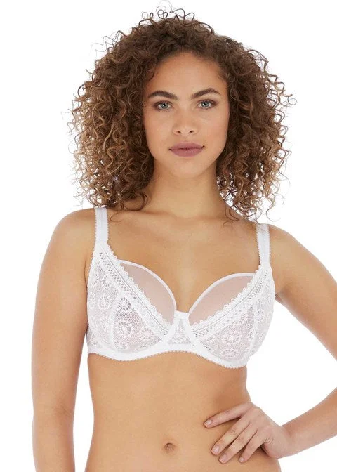 Freya Love Note Underwire High Apex Bra, White Trendy Lace Bra