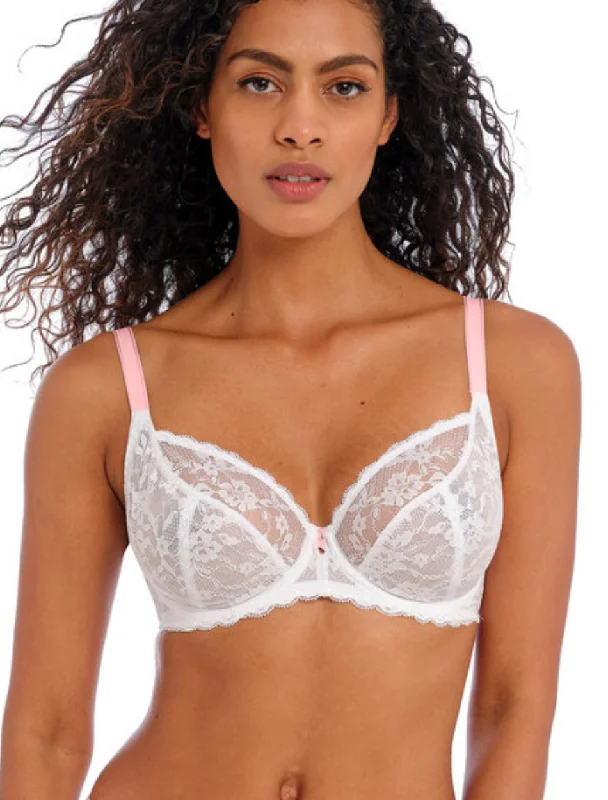 Freya Offbeat Underwire Plunge Bra, White | White Freya Offbeat Soft Mesh Bra