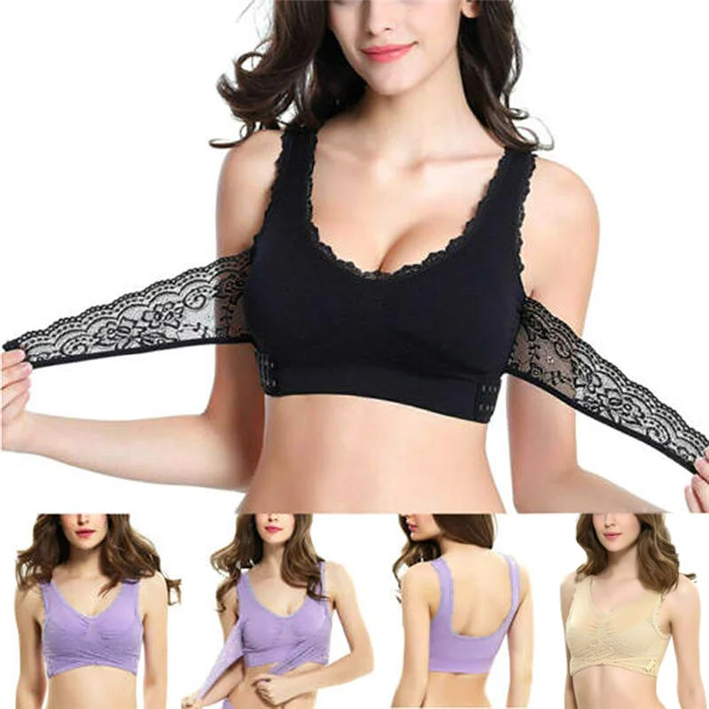 Front Cross Side Buckle Wireless Lace Bra Chic Satin Bra