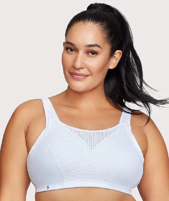 Glamorise Custom Control Wire-Free Sports Bra - White Feminine Lace Bra