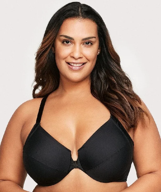 Glamorise Front-Closure Smoothing WonderWire Bra - Black Feminine Lace Bra