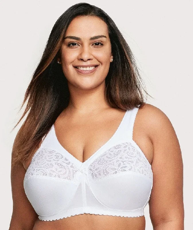 Glamorise Magiclift Cotton Support Wire-Free Bra - White Elegant Lace Lingerie